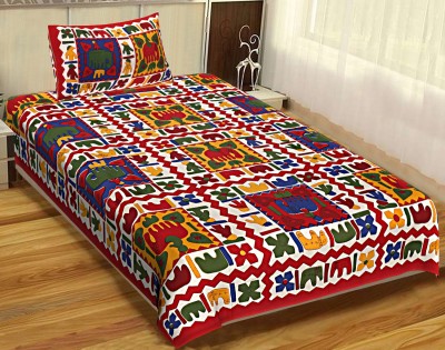 UNIQCHOICE 120 TC Cotton Single Printed Flat Bedsheet(Pack of 1, Red)