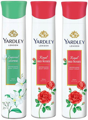 

Yardley London Jasmine & Red Rose Body Spray - For Women(450 ml, Pack of 3)