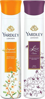 

Yardley London Imperial SandalWood and Lace Satin Body Spray for Women 150ML Each (Pack of 2) Body Spray - For Women(300 ml, Pack of 2)