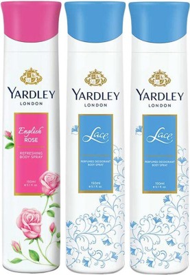Yardley London English Rose & Lace Deodorant Spray  -  For Women(450 ml, Pack of 3)