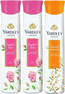 

Yardley London English Rose & Sandal Body Spray - For Women(450 ml, Pack of 3)