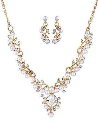 Shining Diva Alloy Gold-plated White Jewellery Set(Pack of 1)