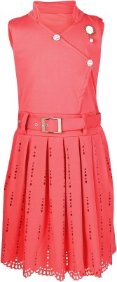 Arshia Fashions Girls Midi/Knee Length Casual Dress(Pink, Sleeveless)