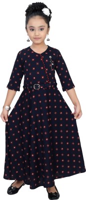 Arshia Fashions Girls Maxi/Full Length Casual Dress(Blue, 3/4 Sleeve)