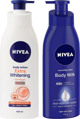 NIVEA Body milk Lotion 400 Ml 1 & Extra whitening Cell repair Lotion 400 Ml 1(800 ml)