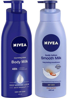 NIVEA Nourishing Lotion Body Milk Deep Moisture Serum & Smooth Milk Body Lotion (2 x 400ml)(800 ml)