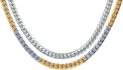 Divastri Golden Silver Necklace Chains for Boys Mens Girls Women Stylish Combo Party Wear (2 PCS) Gold-plated, Silver Plated Stainless Steel Chain Set