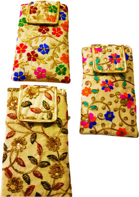 Avanti Creation Combo Of 3 Multicoclor And Golden Embroidered Ethnic Mobile Pouch For Women Mobile Pouch