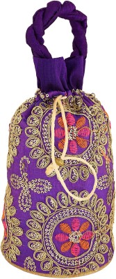 memoir Cotton Peacock Blue and Zari with sequin work colourful Potli handbag Women Potli