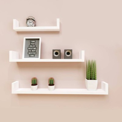 ONLINECRAFTS wooden wall shelf ( WHITE ) U RACK Wooden Wall Shelf(Number of Shelves - 3, White)