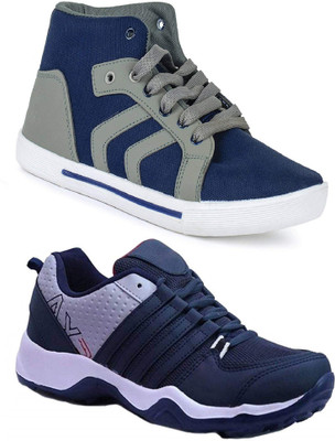 Chevit Pack of 02 Pairs High Tops High Tops For Men(Blue, Grey)