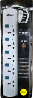 Mr. Right MR-1045B 5 Meter Long Wire Extension Board - Extension Cord 5 Socket Extension Boards(White)