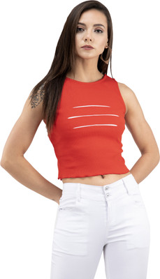 FAIRIANO Casual Sleeveless Solid Women Red Top