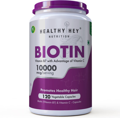 

HealthyHey Nutrition Biotin Maximum Strength 10000 Mcg + Vitamin C - 120 Vegetable Capsules(10 mg)