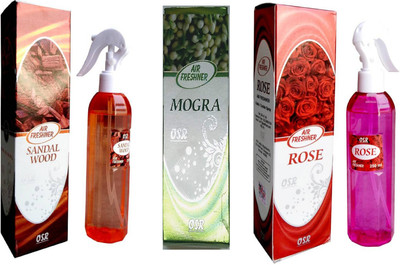 OSR Sandal, Mogra, Rose Spray Sandal, Mogra and Rose Wood Air Freshner Spray 250ML Each (Pack of 3)(3 x 250 ml)