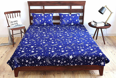 Yakshi Handloom 140 TC Polycotton Double Printed Flat Bedsheet(Pack of 1, Blue)