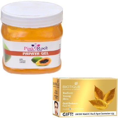 PINKROOT PAPAYA GEL 400GM WITH GOLD RADIANCE FACIAL KIT 65GM(2 Items in the set)