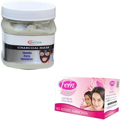 BIOCARE CHARCOAL MASK 500GM WITH SAFFRON BLEACH 64GM(2 Items in the set)