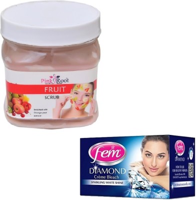 PINKROOT FRUIT SCRUB 500GM WITH DIAMOND BLEACH 30GM(2 Items in the set)