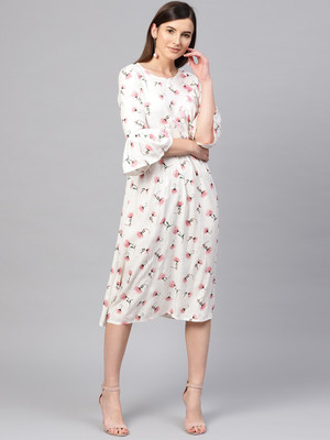 SASSAFRAS Women A-line White Midi/Calf Length Dress