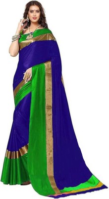 Disha Trends Woven Kanjivaram Cotton Silk Saree(Green, Blue)