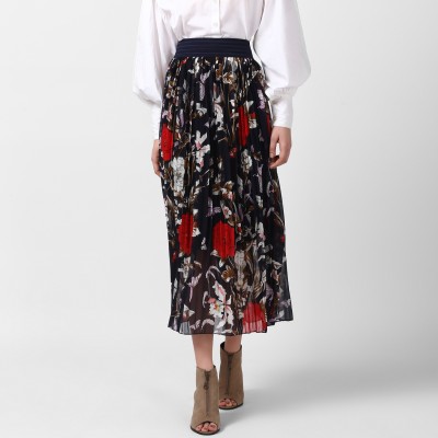 STYLESTONE Floral Print Women A-line Black Skirt