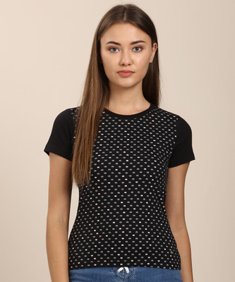 Numero Uno Printed Women Round Neck Black T-Shirt