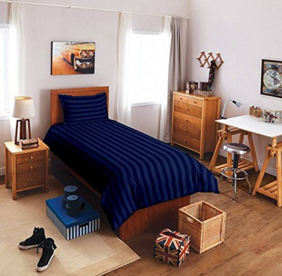 Divine Homes Microfiber Single Flat 144 TC Striped Bedsheet(Pack of 1, Blue)