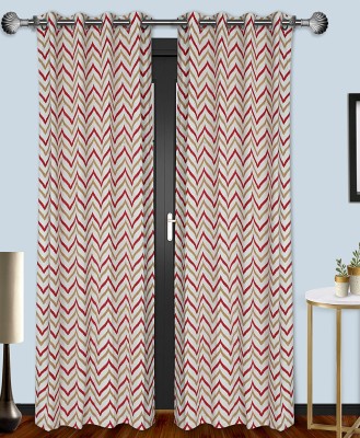 Dekor World 275 cm (9 ft) Cotton Semi Transparent Long Door Curtain (Pack Of 2)(Printed, Red)