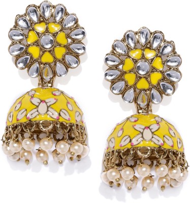 ZAVERI PEARLS Beautifully Enamelled Yellow Zinc Jhumki Earring