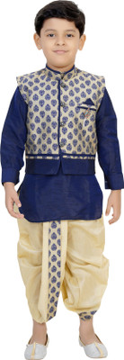 Aceline Boys Festive & Party Ethnic Jacket, Kurta and Dhoti Pant Set(Blue Pack of 1)