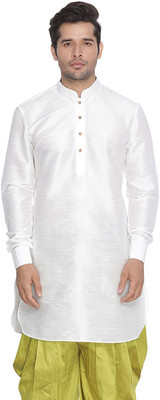 Larwa Men Self Design Straight Kurta(White)