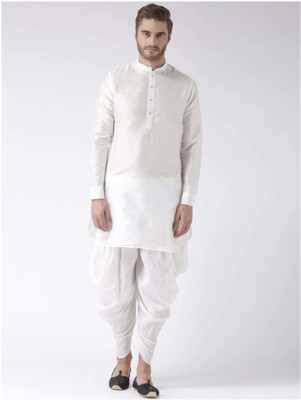 Larwa Men Solid Pathani Kurta(White)
