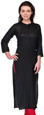 Khankan Women Solid Straight Kurta(Black)