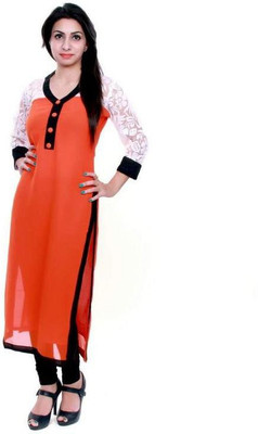 Khankan Women Solid Straight Kurta(Orange)