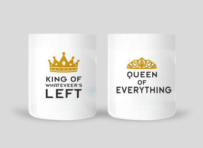 

VAMSUM KING OF WHATEVEER'S LEFT & QUEEN OF EVERYTHIG Ceramic Mug(350 ml, Pack of 2), Multicolor