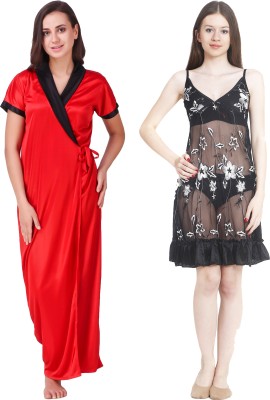 KEOTI Women Nighty Set(Black, Red)