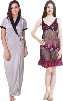 KEOTI Women Nighty Set(Pink, Grey, Black)