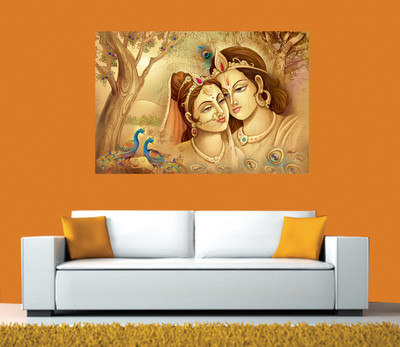 Masstone Lord Radha Krishna Sparkle Coated Self Adhesive Wallpaper Without Frame Digital Reprint 24 inch x 36 inch Painting(Without Frame)
