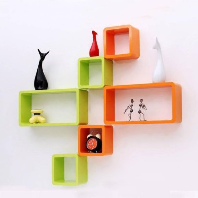 ArtfulCrafts ArtfulCrafts black and white design wall shelf Wooden Wall Shelf (Number of Shelves - 6 Green Orange) Wooden Wall Shelf(Number of Shelves - 6, Green, Orange)