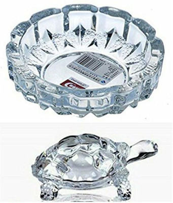 NAVYAKSH Crystal Glass Turtle Plated Feng Shui Tortoise Plate Vastu Yantra Feng Sui Lucky Decorative Showpiece  -  11 cm(Crystal, White)