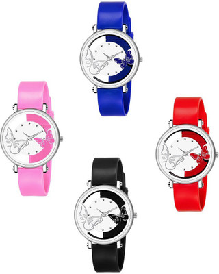 KIARVI GALLERY OPEN DIAL RED PINK BLUE BLACK BUTTERFLY COMBO WATCH FOR GIRL AND WOMEN Analog Watch - For Women