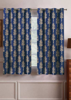 Galaxy Home Decor 153 cm (5 ft) Window Polyester Blackout Curtain (Pack Of 2)(Blue, Printed)