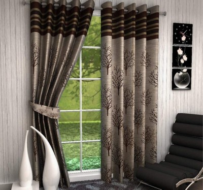 Radha Enterprises 152 cm (5 ft) Jacquard Room Darkening Window Curtain (Pack Of 2)(Solid, Brown)