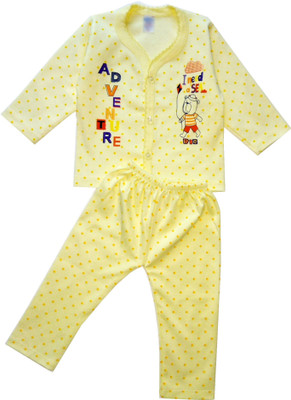 Niknod Kids Nightwear Girls Printed Fleece Blend(Yellow Pack of 1)