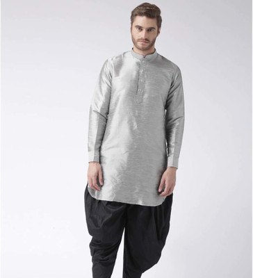 Larwa Men Solid Pathani Kurta(Silver)