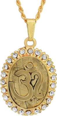 Morvi Gold Plated Antique finish, CZ Studded, Om Design Mahadeva Shiva Pendant Locket Chain Necklace Jewellery for Men and women Gold-plated Cubic Zirconia Brass Pendant