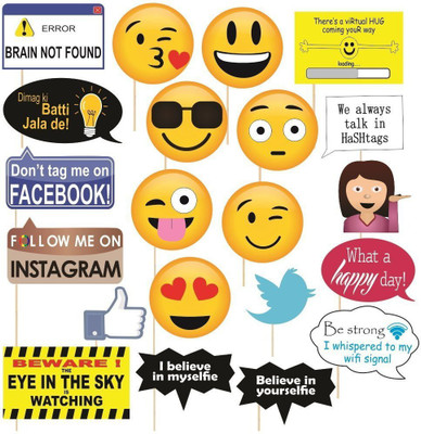 GOLDEN CART Social Media Emojis Party Photo Booth Props DIY Craft Items, Multicolor (Set of 21) Photo Booth Board(Party, Birthday)
