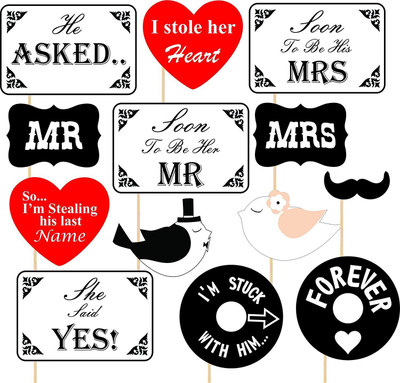 GOLDEN CART Mr & Mrs Pre Wedding Party Photo Booth Props DIY Crafts, Multi Colour (Set of 13) Photo Booth Board(Party)