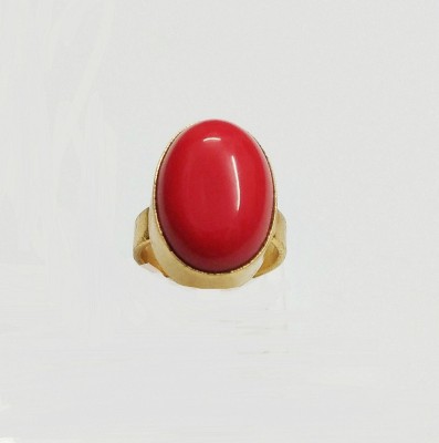 Jaipur Gemstone Coral Ring With Natural Moonga Stone Lab Certified Stone Coral Gold Plated Ring